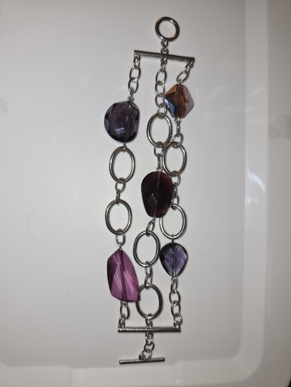 Vintage Silver-Tone Chain Bracelet with Faceted Beads